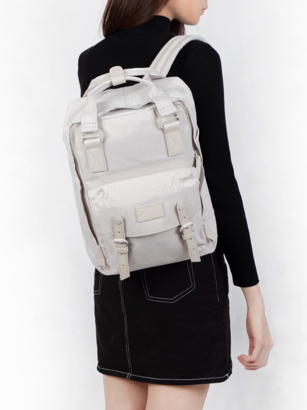 DOUGHNUT Macaroon Pastel Series Laptop Backpack Leather Trim in Stone 16L